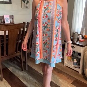 Pink Rose Orange and Pink Halter Sundress